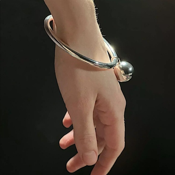 Drop Ball Sterling Silver Bangle Bracelet Ball Charm - Picture 1 of 15
